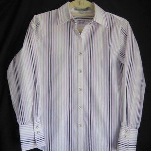 FOXCROFT Button Down Shaped Fit Stripe Blouse Size 4P EUC